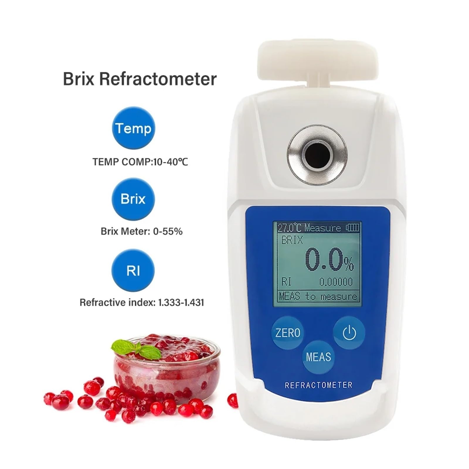 Refractómetro Refractómetro Digital Brix de 0 a 55% Medidor Brix Compensación automática de Temperatura Índice de refracción Probador de Contenido de azúcar for Frutas