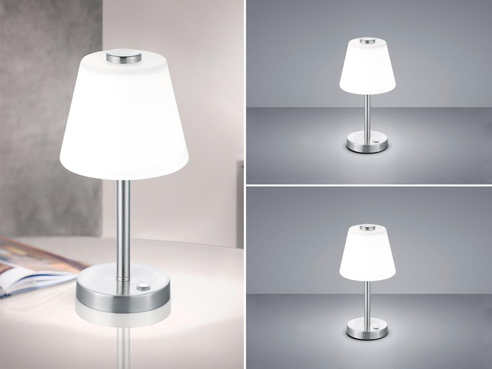 Lampada Da Tavolo LED Touch Dimmerabile - Nichel Opaco, Paralume In Vetro Bianco, 32cm, Calda