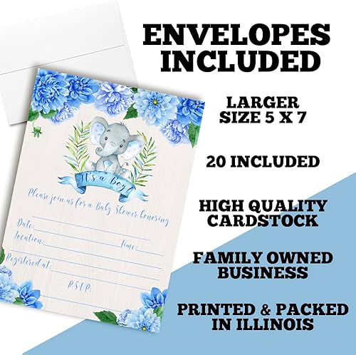 Miniatura 2 de AmandaCreation - Invitaciones de ducha con temática de elefante floral de dalia en acuarela, 20 tarjetas de relleno de 5 x 7 pulgadas con veinte