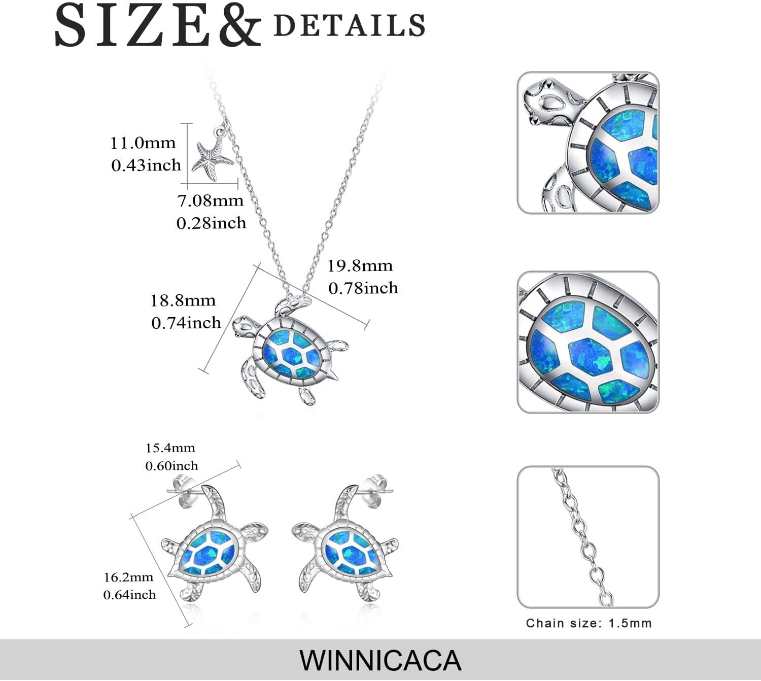 WINNICACA Sterling Silver Turtle/Dolphin/Conch/Jellyfish/Octopus Pendant Necklace Opal Abalone Shell Turquoise Jewelry Cute Ocean Animals Necklace Gifts for Women - Image 5