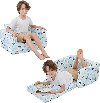Viviland Toddler Chair 2-in-1 Kids Couch Bed Fold Out Convertible Kids Couch to Lounger Comfy Toddler Chair Bed for Boys and Girls