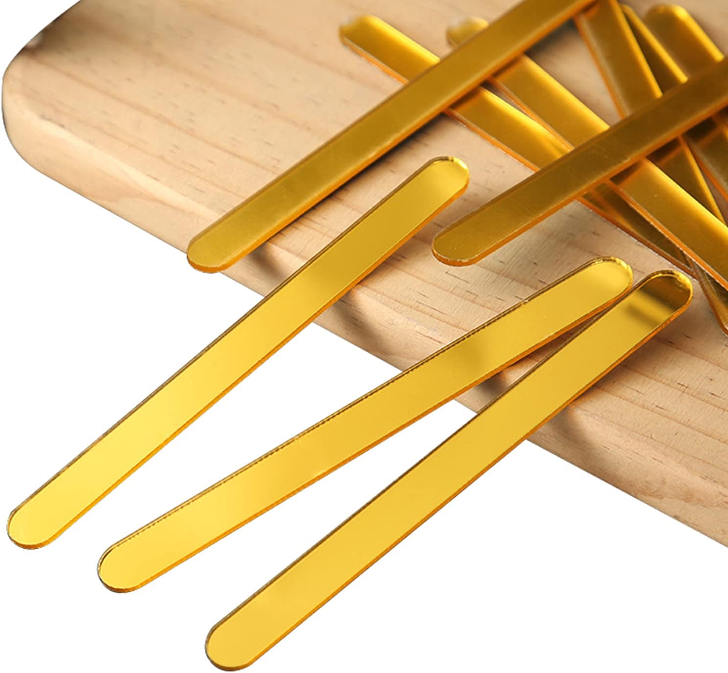 60 Pieces Acrylic Popsicle Sticks Mirror Ice Cream Sticks Reusable Ice Pop Sticks 4.5 Inch Mini Craft Cakesicle Mold Sticks for DIY Ice Cream, Cake, Candy, Gifts, Crafts, Party (Gold)
