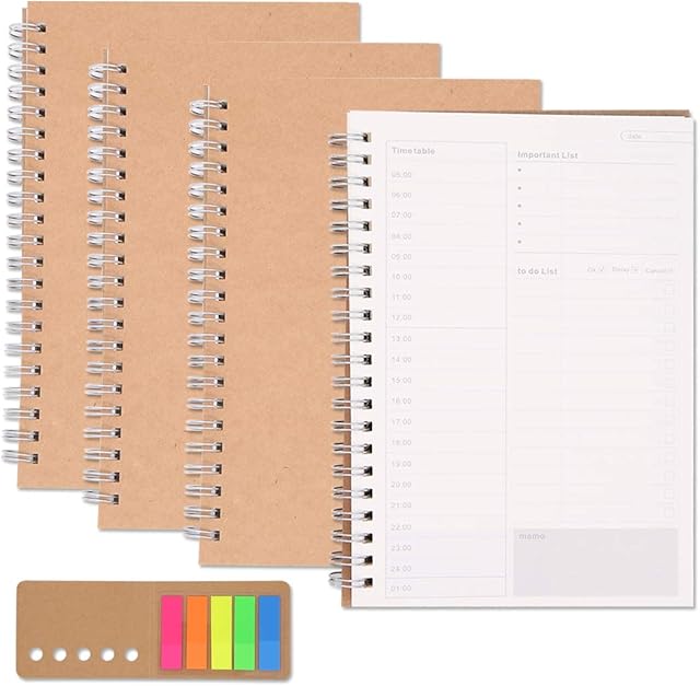 4 Pack Daily Planner Notepads, to Do List Pad Brown Kraft Cover 96 Pages/ 48 Sheets,190 x130mm Time Management Planner Things for Daily Planning