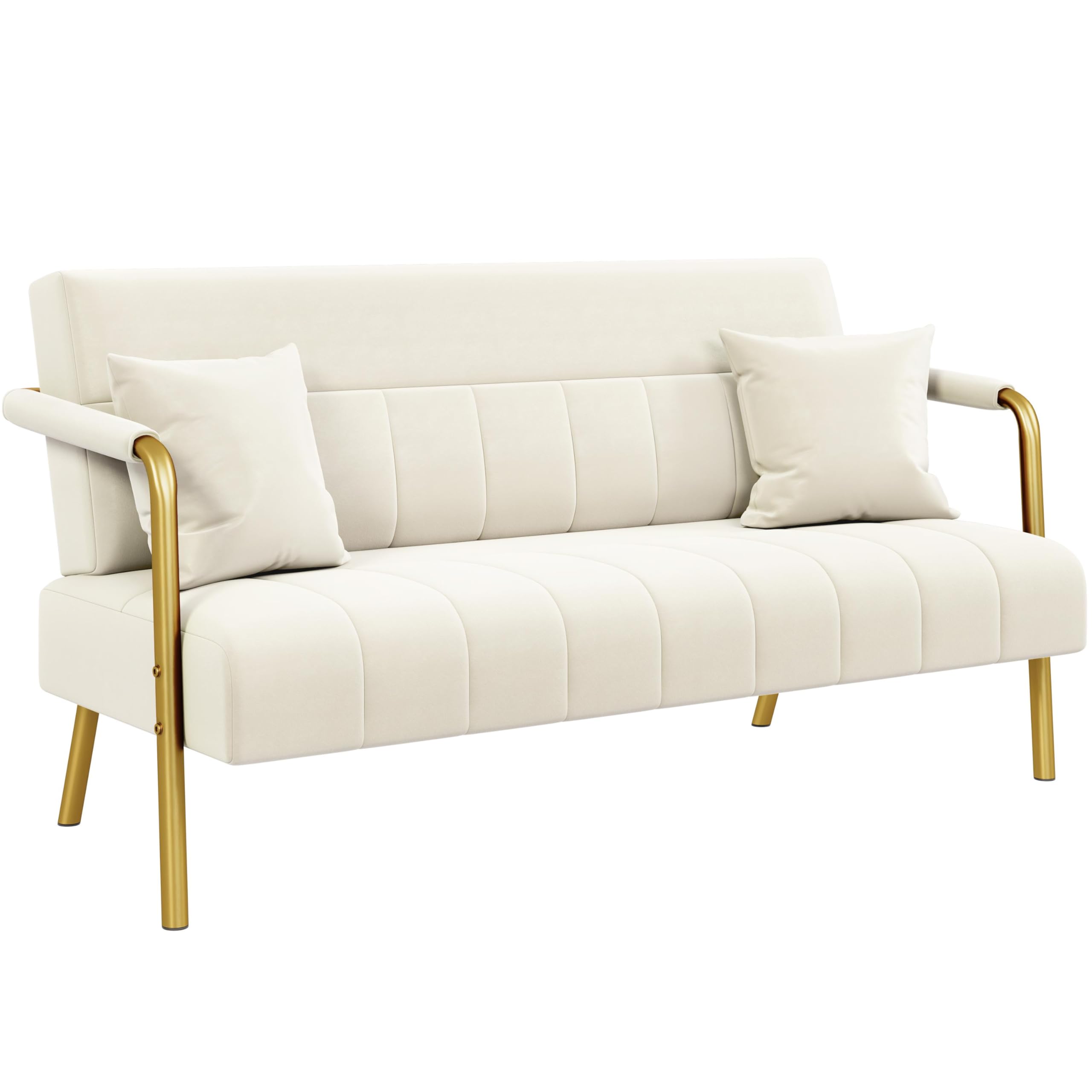 Yaheetech Polstersofa mit Armlehnen & Beine aus Metall Modernes Zweisitzer-Sofa mit 2 Lendenkissen Loveseat fürs Wohnzimmer, Heimbüro Beige