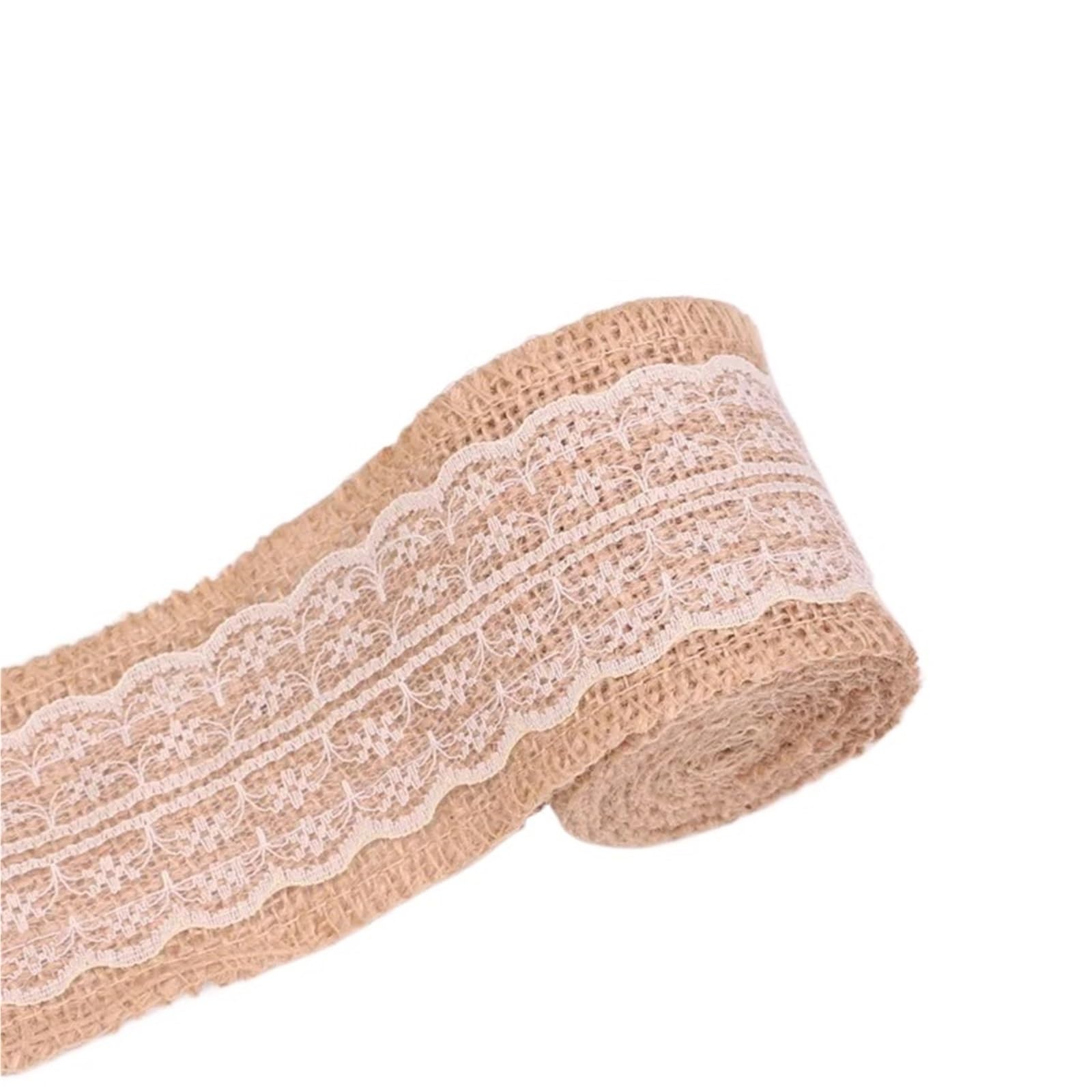 Burlap Fabric Roll 2Meters/Roll (6cm Width) Natural Jute Burlap Ribbon Rustic Vintage Wedding Decoration Lace Hessian Roll Party Supplies(Beige)