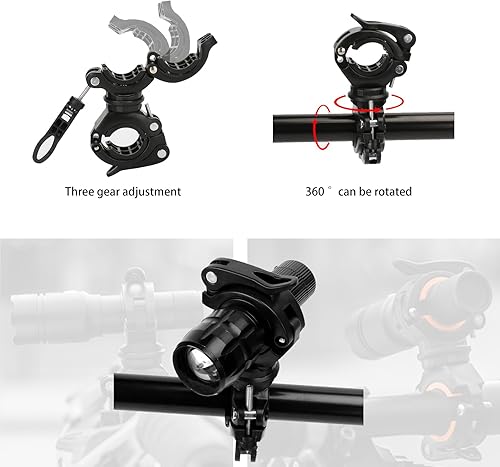 Miniatura 3 de Soporte de linterna de bicicleta de montaña, abrazadera de linterna LED giratoria de 360 grados, abrazadera de manillar de bicicleta abrazadera de