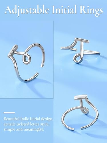 Miniatura 6 de SILVERCUTE S925 Initial Rings, Adjustable Size 6-12 Statement Alphabet Letter A-Z Jewelry Personalized Twisted Initials Rings Sterling Silver