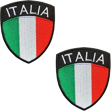 2 Pieces Italy Shield Flag Patch Tactical Embroidered Applique Iron On Sew On Italian Shield National Emblem Funny Patches for Caps,Bags,Backpacks,Vest,Military Uniforms
