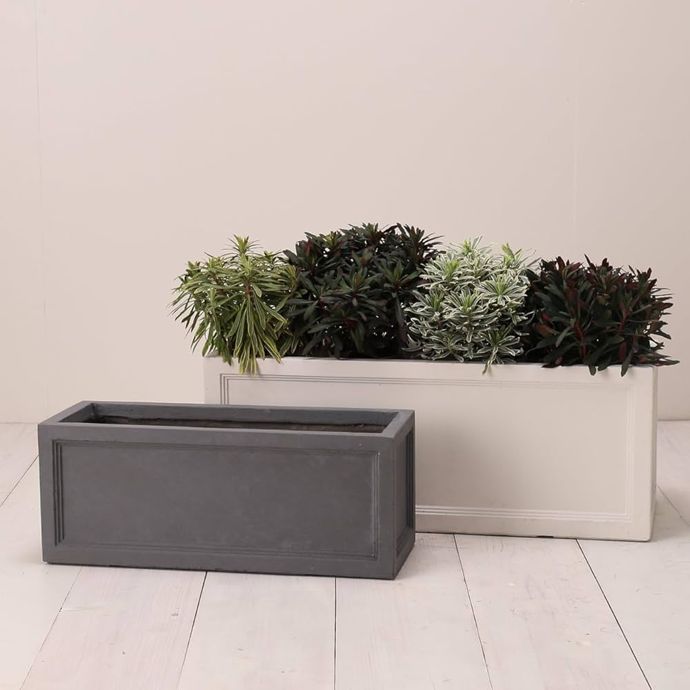 グレー 　ファイバー製プランター 60cm Amazon | 植木鉢 大型 ファイバークレイプロ ラムダ 長角