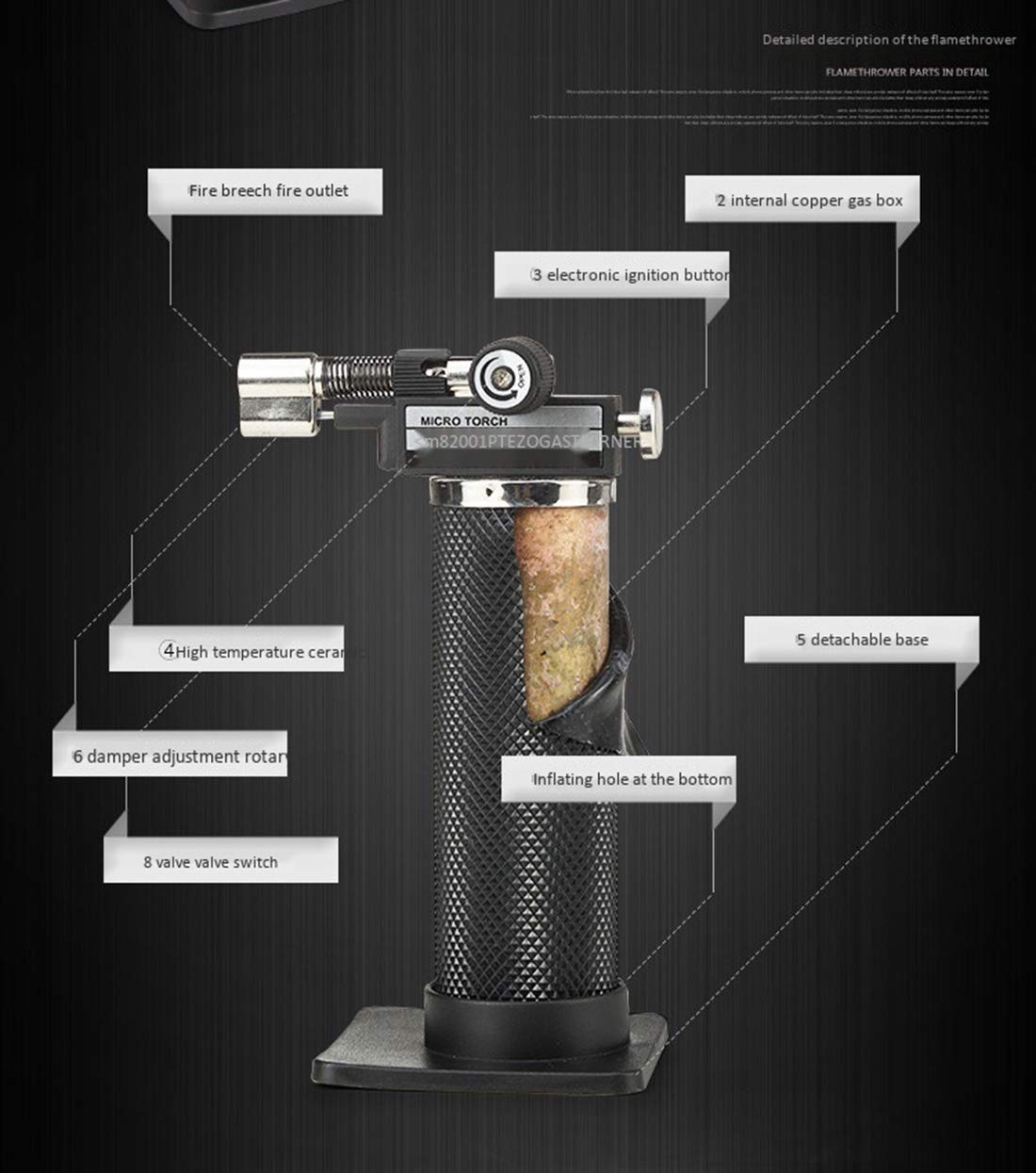Flamme Réglable de Briquet de Butane de Cuisine de Chalumeau Approprié Au BBQ/Crème/Faisant Cuire/Souder