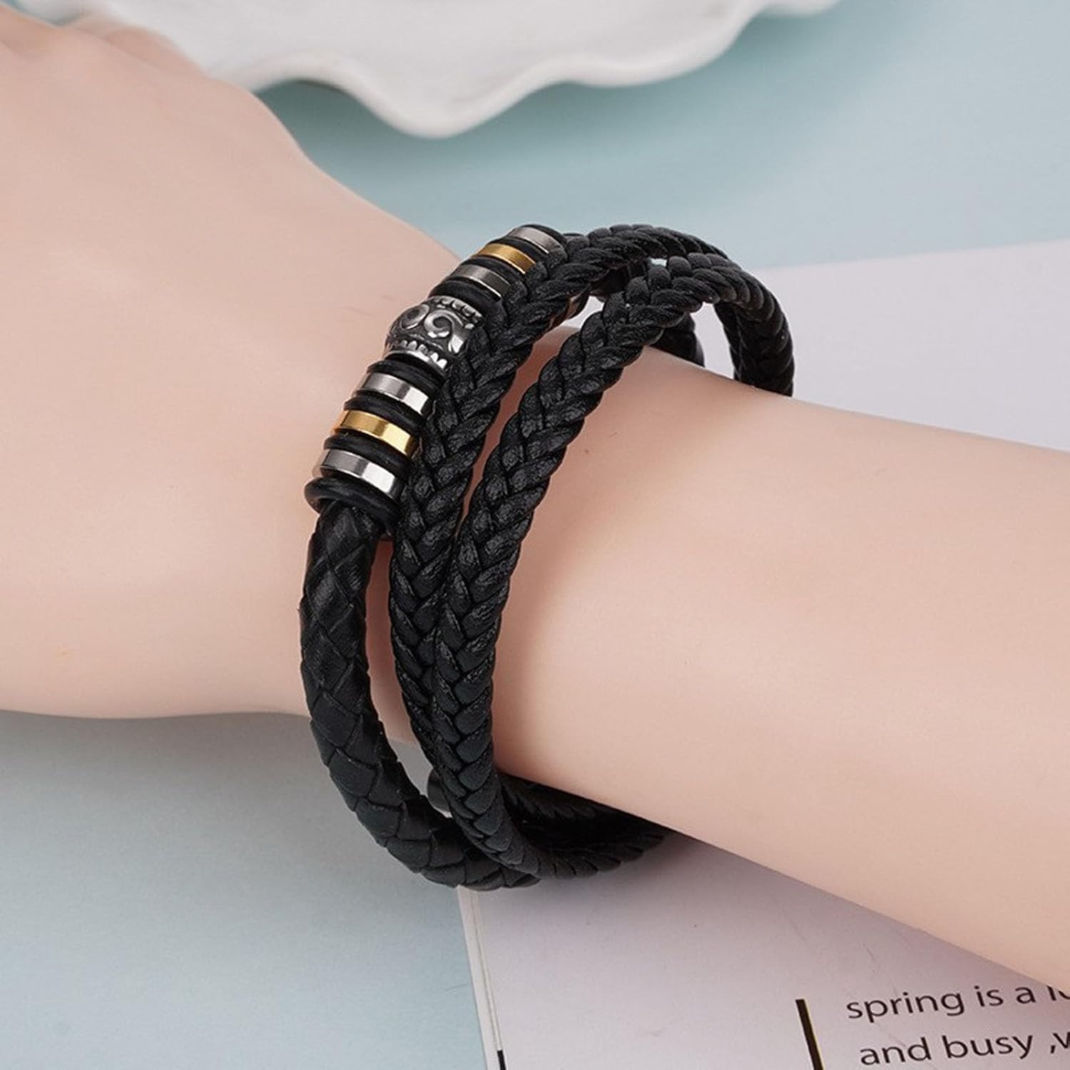 To My Grandson Leather Bracelet, Grandson Bracelet From Grandparents Adjustable Multi-Layer Braided with Love You Forever Message Inspirational Engraved Message Wristband for Birthday Christmas Graduation or Just Because - Image 4