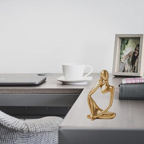 Miniatura 4 de Thinker - Estatua dorada con detalles decorativos, escultura de arte abstracto, 3 piezas de escultura decorativa de resina para decoración de mesa