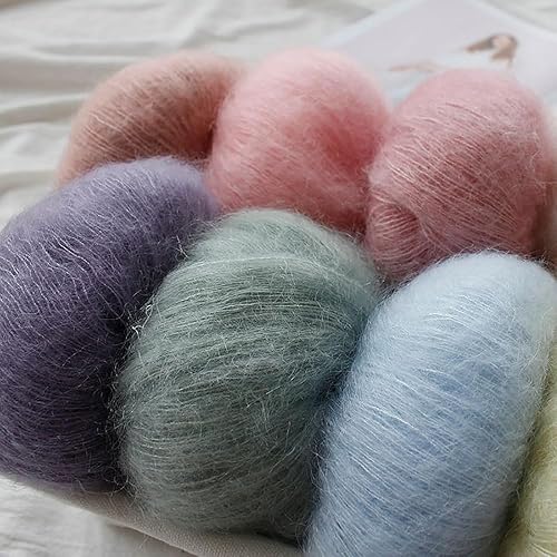 Miniatura 2 de Tynn - Hilo de encaje mohair de seda, 2 bolas, 1.76 onzas, suave y esponjoso de seda de angora, mezcla de lana de angora, para tejer y ganchillo,