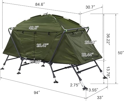 Generic 94 x 33 Collapsible Camping Tent with an Integrated Cot with Storage Bag 94 D x 33 W x 50 H, Green
