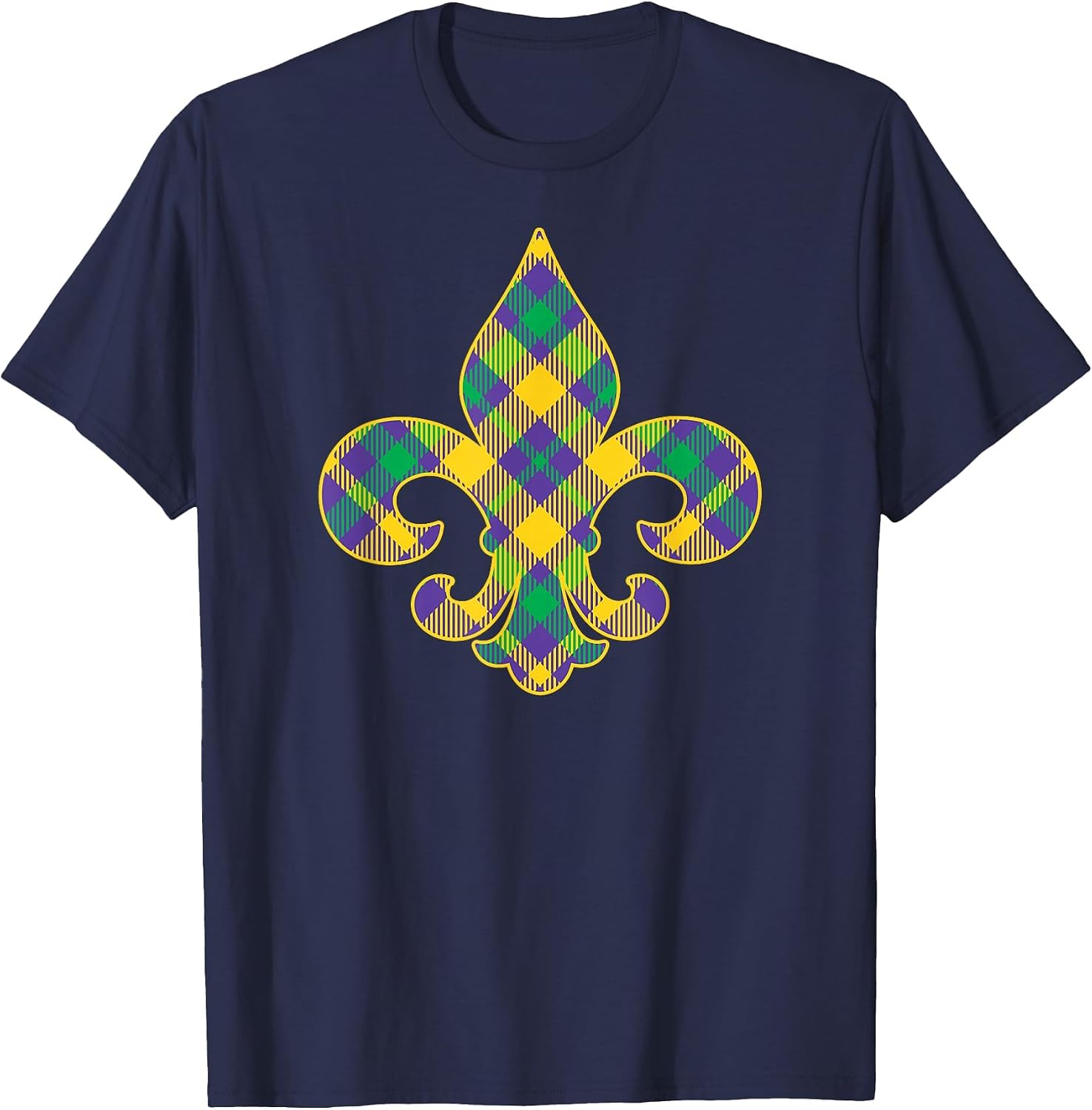 Plaid Mardi Gras Fleur De LYS Symbol T-Shirt