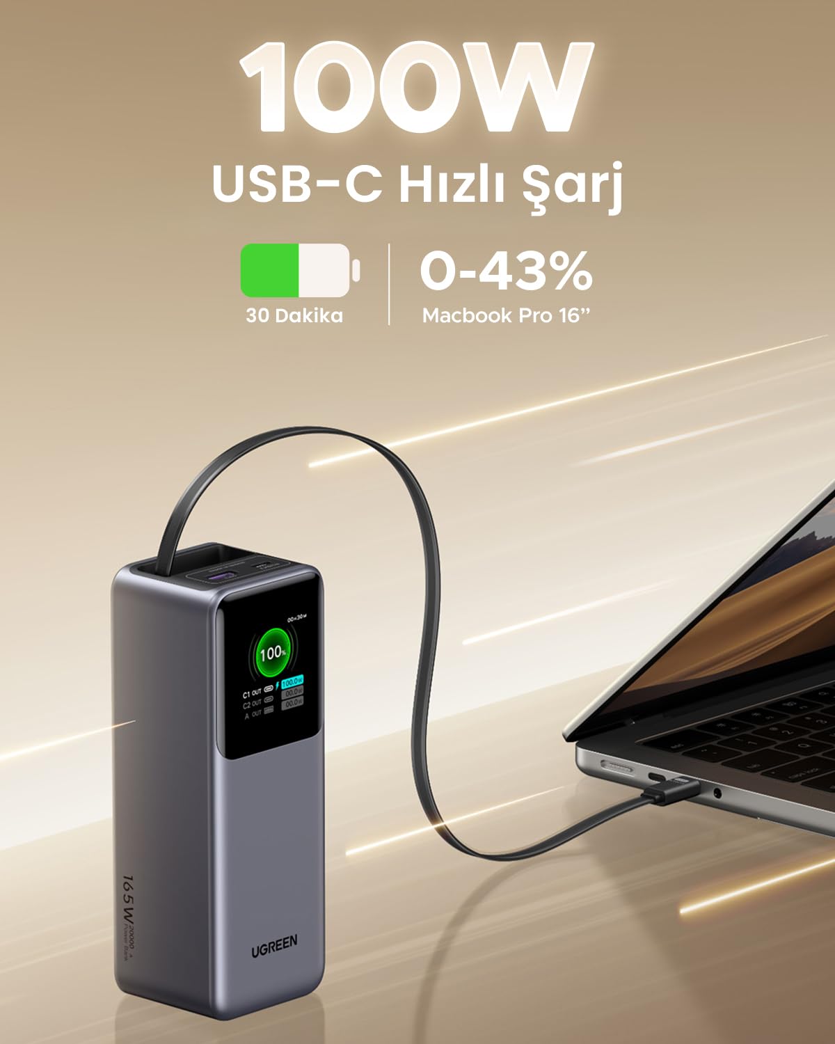 165W Powerbank W RETRACT USB-C CABLE