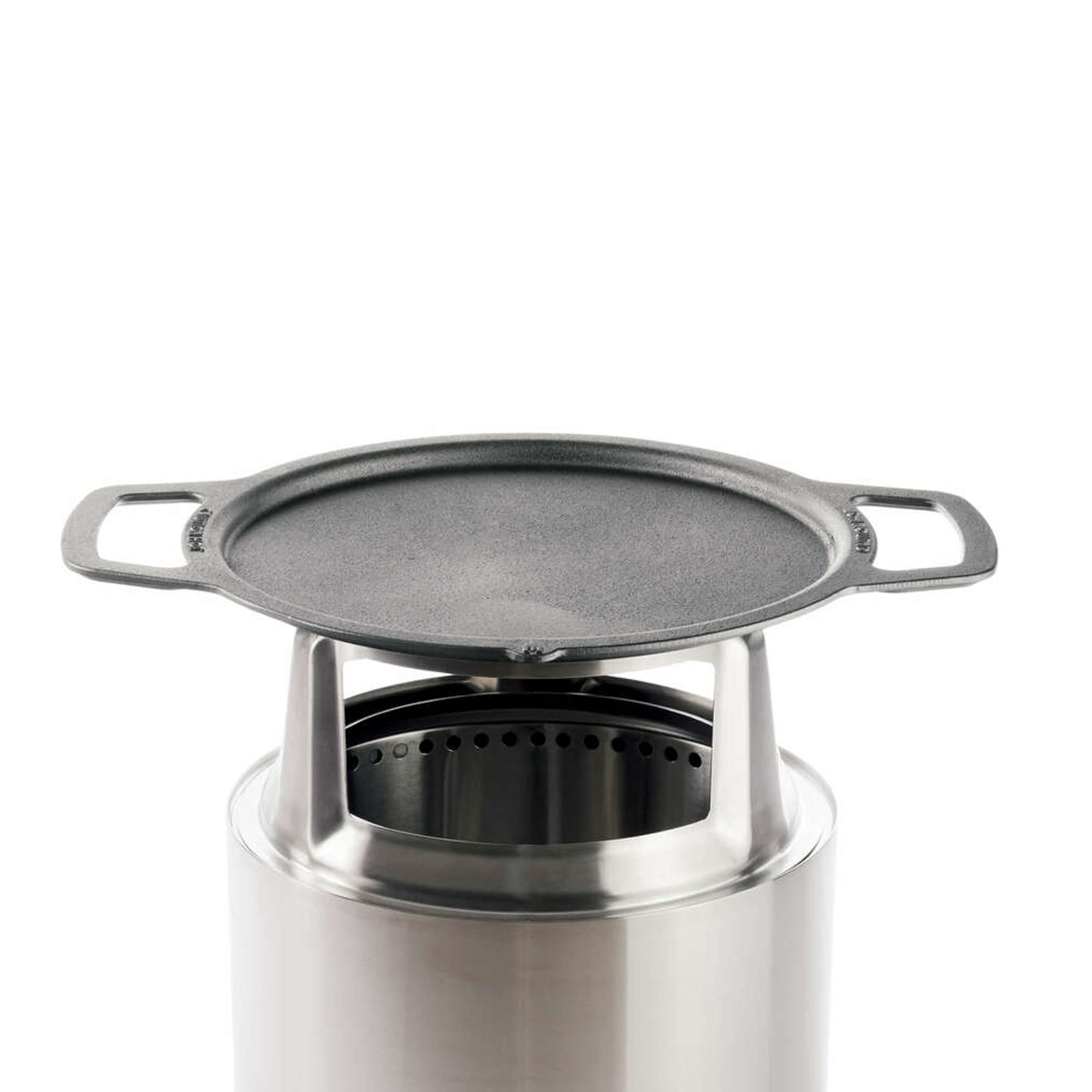Solo Stove Griddle + Hub for 6.5" Height with Cast Iron Cookware Stainless Steel Hub, In addition to Ranger Fire Pit, Weight: 14.5 lbs, Cooking Surface Diameter 14.25" Ranger Silver, Black
