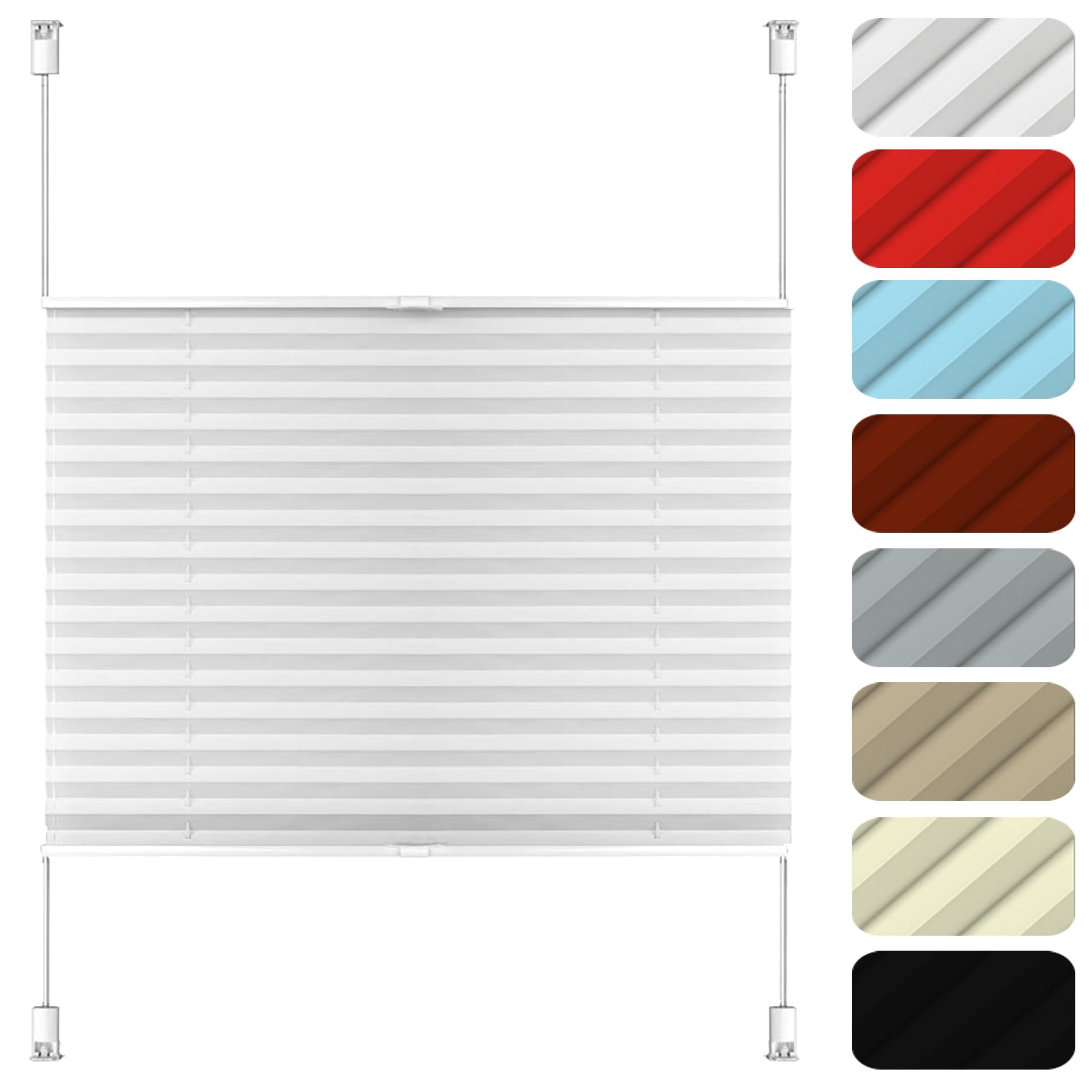 Pleated Blinds, Plisse Blind 55 x 190 cm Light Filtering Privacy Protection Blinds on Drilling Quick Fix and Easy to Install for Bedroom, Kitchen, Bathroom, White