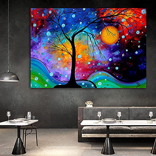 Peinture sur toile abstraite arbre coloré d'art mural moderne 50x70 cm