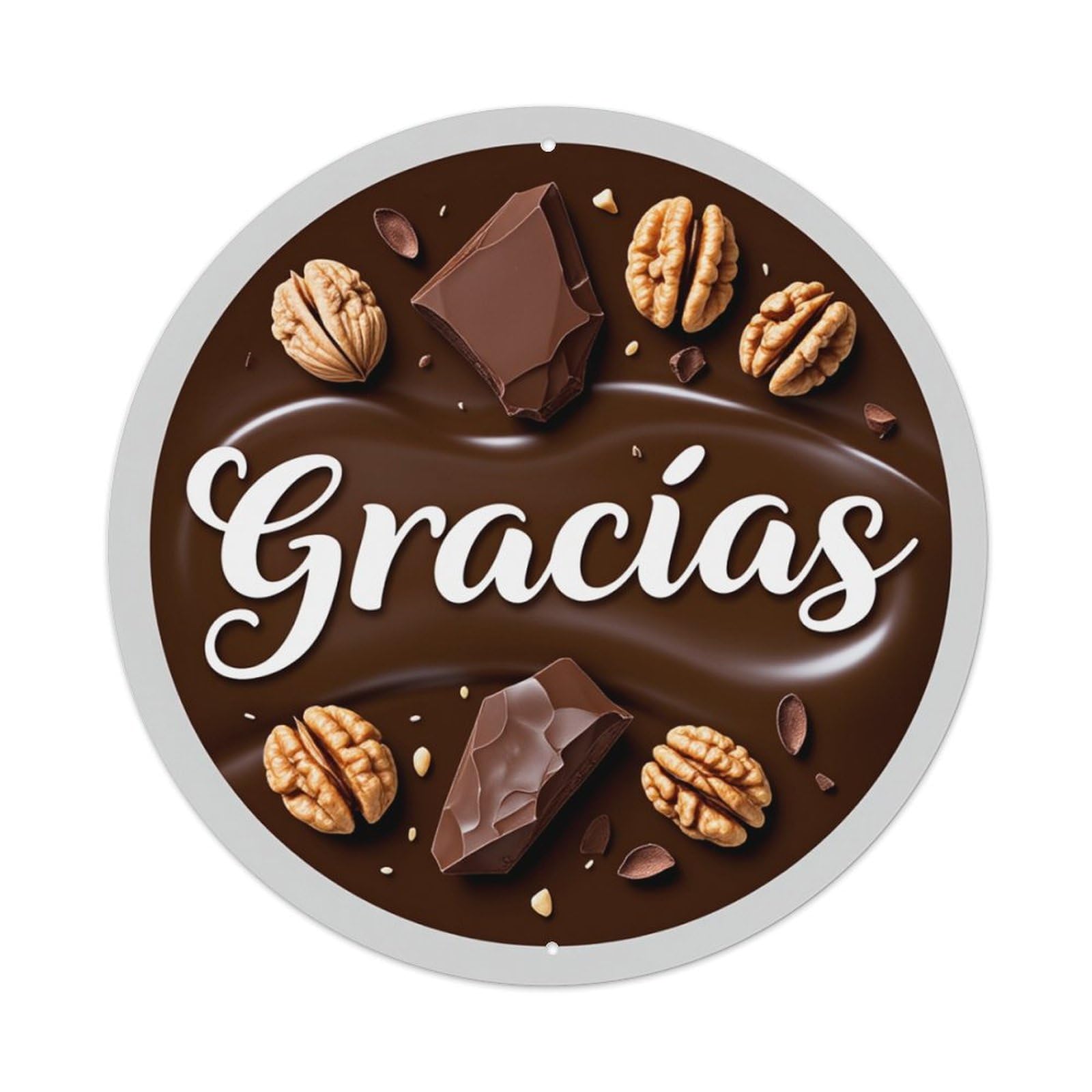 Chocolate Walnuts Pieces Text Thank You Round Tin Sign Retro Metal Sign for Cafe Bar Pub Home Game Room Gym Club Wall Decoration Vintage Metal Poster 8x8 Inch