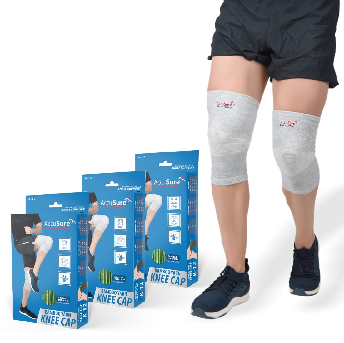 AccuSure Boombo Yarn Knee Brace Compression Sleeve- Best Support for Arthritis, ACL, Gym, Running, Basketball, Meniscus Tear, Sports, Joint Pain Relief, Injury Recovery For Men, Women¦ Pack of 3 Pair