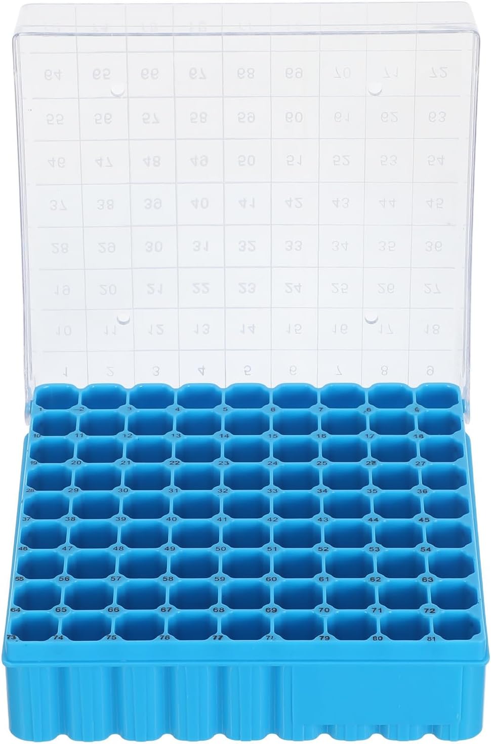 実験室用極低温ボックス、1.5mL/2.0mLバイアル用81ウェル極低温バイアル保管ボックス（番号付き蓋とグリッド付き）、クライオチューブ容器、クライオ保管ラック、識別が容易