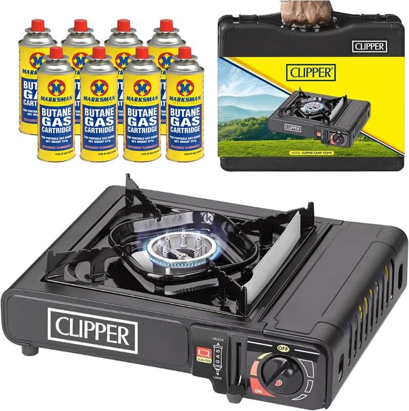 Portable Gas Camping Stove with 4 Butane Canisters & Stove Case - Premium Camping Portable Gas Stove with Automatic Ignition and Heat Control - Gas Cooker and Camp Stove for Outdoor Cooking