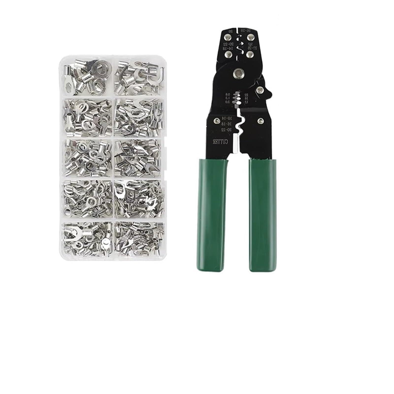 Pinza a crimpare HS-202D for la rimozione a pellicola del filo, terminale ad anello in ottone stagnato, forcella RNB B, kit di connettori for cavi per Terminali in Rame(202D 320PCS)