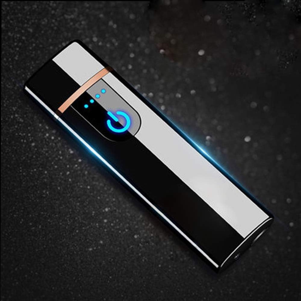 Rechargeable USB Electronic Lighter Fingerprint Touching LED Sensor Screen Double-sided Ignition Windproof Flameless Candle Lighter