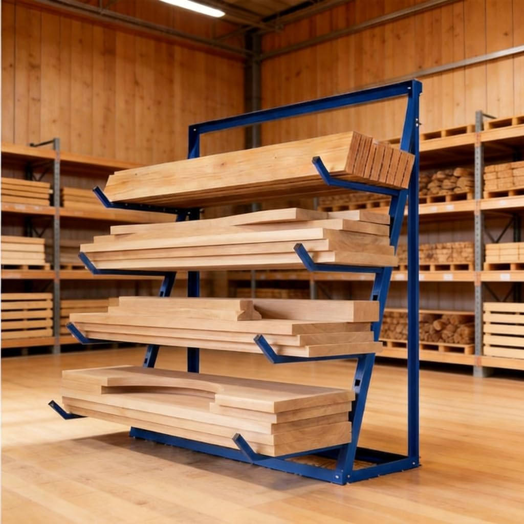 4 Tier Horizontal Storage Rack, 4000 LBS Heavy Duty Lumber Storage Rack, Alloy Steel Adjustable Pipe Storage Rack, 48"x16"x62" Utility Cantilever Rack for Garage, Basement, Workshop