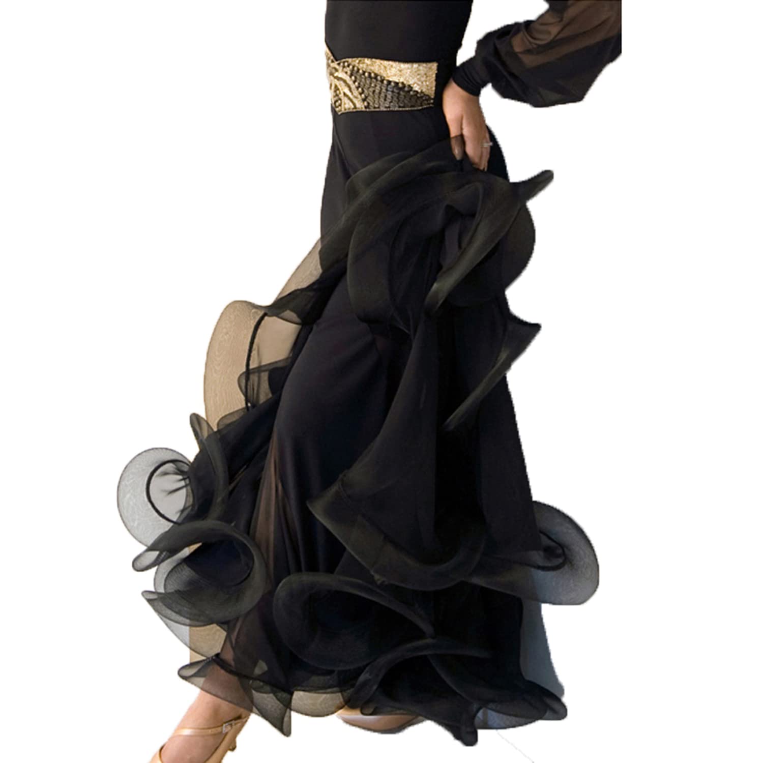 Ballsaal-Tanzkleid für Damen, Walzer, Maxiröcke, Salsa, Tango, Flamenco, Übung, langer Rock, toller Schwung