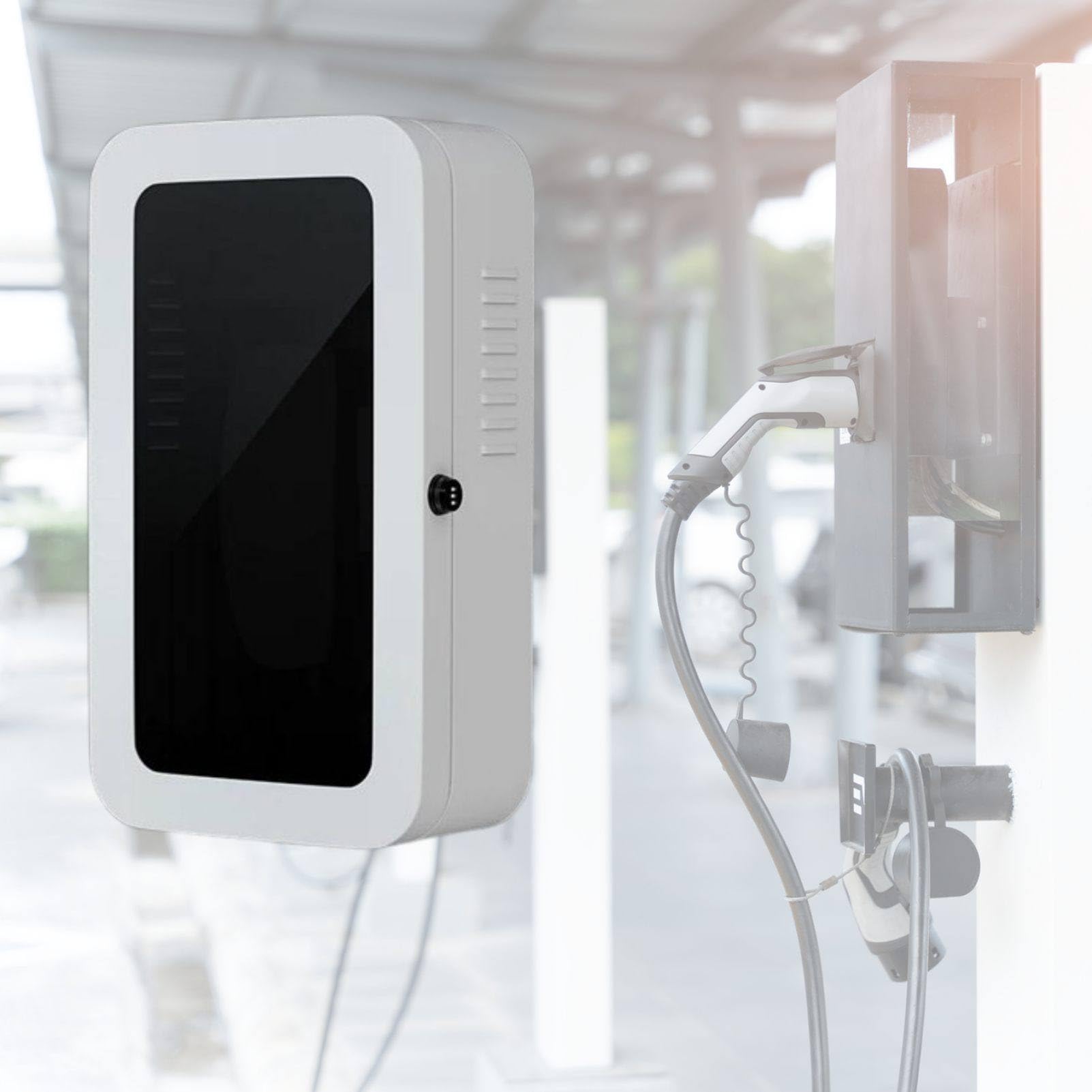 MhWrughts EV Charger Lock Box Weatherproof Outdoor Case, Wall Mounted Charging Station Enclosure with Cable Holder, Fits Tesla Charger and Home EV Chargers for Carport White-PasswordA