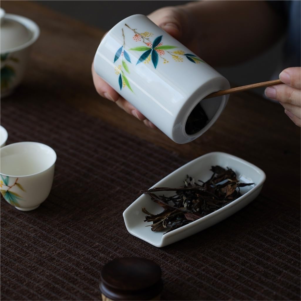 SONGCHAO Sugar Jar Bulk Tea Storage Tank Empty Tank Small Portable White Porcelain Hand-Painted Ebony Lid Storage Tank Sealed Small Tank Tea Canister (Color : C)