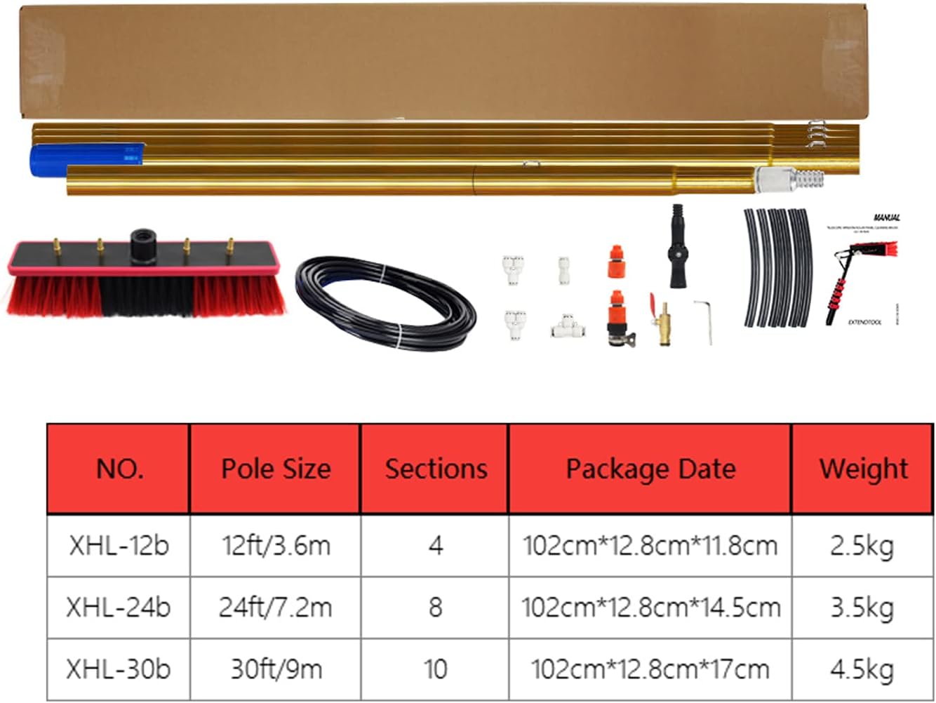 24FT Water Fed Telescopic Pole - Window Cleaning Pole for Glass, Photovoltaic Panels, Trucks & Walls - Lightweight, Durable, Extendable Cleaning Tool for Easy Access