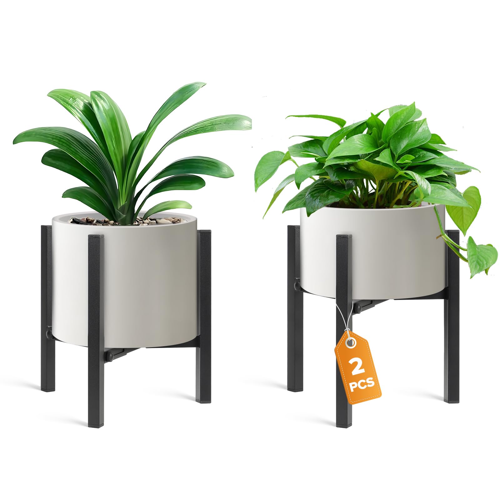 AZADESJET Plant Stand Indoor Adjustable 2 Pack, Metal Modern Indoor Plant Stand, Heavy Duty Plant Stands Outdoor Corner, Stable Plant Holder, Fits 8 to 12 Inches Pots, Black, Pot & Plant Not Included
