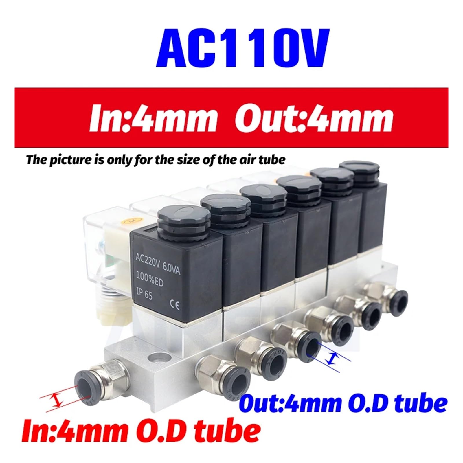 Electroválvula neumática de colector combinado multivía 2v025, 12 V, 24 V, 110 V y 220 V, válvula magnética de 2 vías, normalmente cerrada(Ac110v 4mm)
