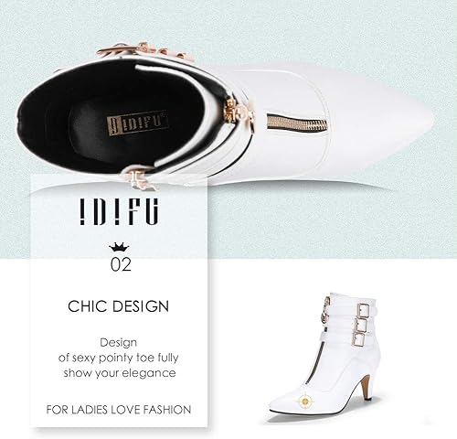Miniatura 4 de IDIFU Botines de vestir al tobillo con hebilla y correa para mujer, tacón de 3 pulgadas, puntiagudos, con cierre, ideales con vestido o jeans
