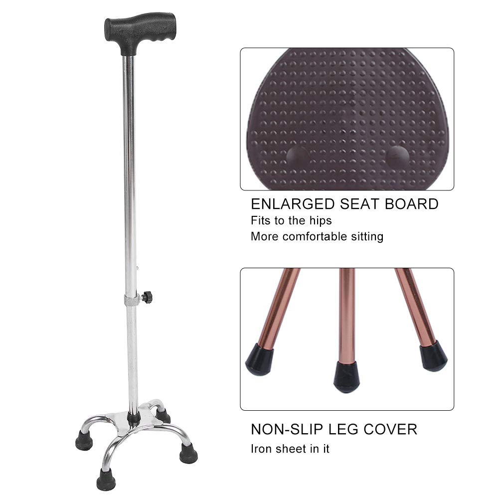 Asiento plegable de caña de 3 patas con bastón de paseo y funda antideslizante de aleación de aluminio, para personas mayores