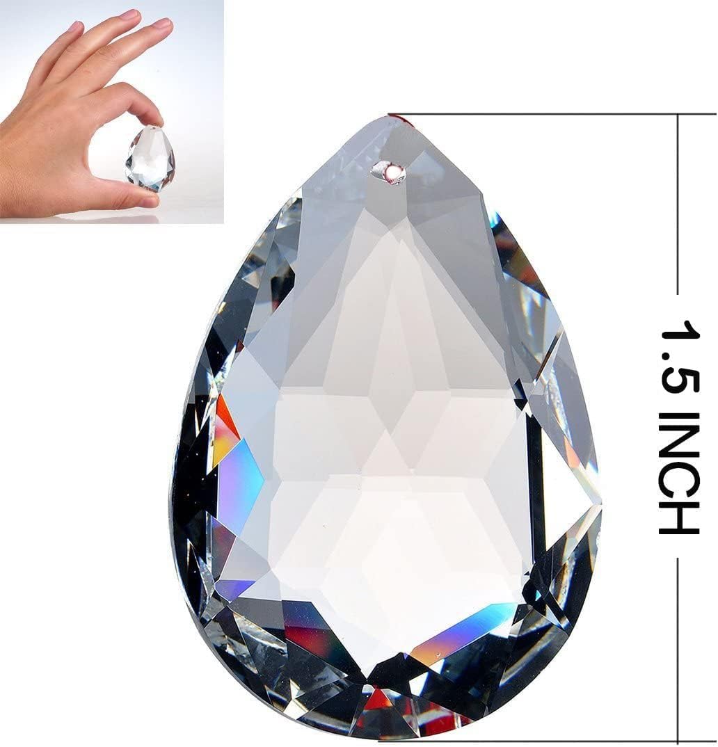 LoveUnited 10pcs Crystal Pendants 1.5"/38mm Crystal Suncatcher - Hanging Crystals Prisms for Windows, FengShui, Hanging Ornament for Decoration, Chandelier Crystals Replacement (Teardrop)