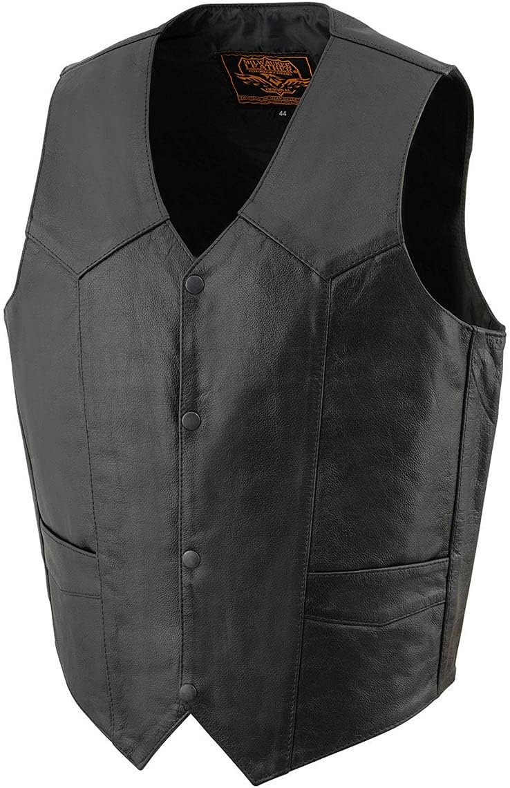 Milwaukee Leather Men's Premium Leather Western Style V-Neck Motorcycle Rider Vest with Front Snap Closure |LKM|ML|SH - Image 5
