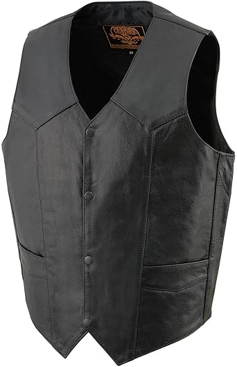 Milwaukee Leather Men's Premium Leather Western Style V-Neck Motorcycle Rider Vest with Front Snap Closure |LKM|ML|SH