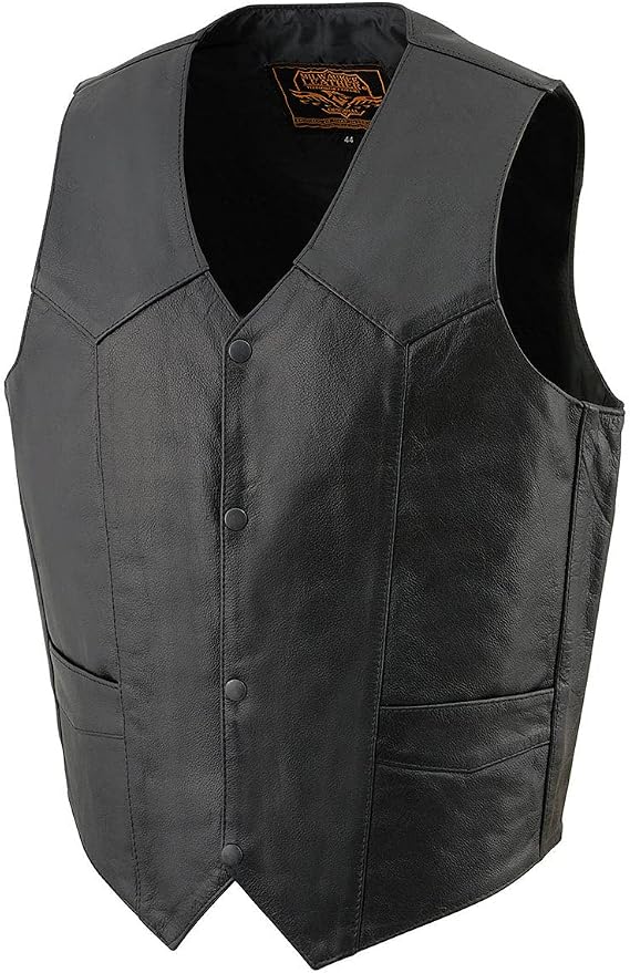 Milwaukee Leather Men's Premium Leather Western Style V-Neck Motorcycle Rider Vest with Front Snap Closure |LKM|ML|SH