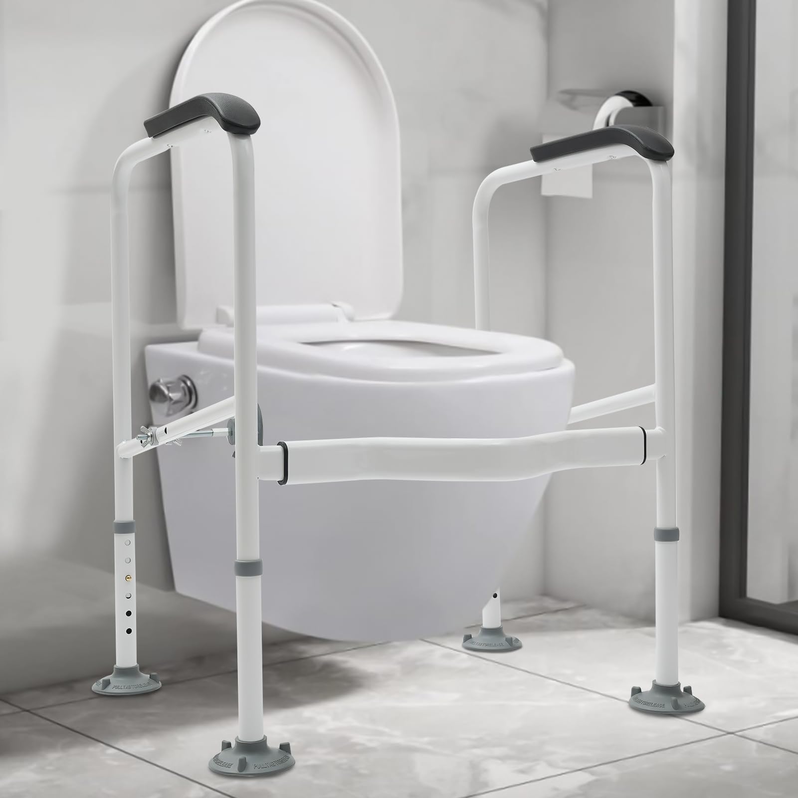 RABEEXP Toilet Safety Rails for Bathroom Safety Frame for Elderly, Pregnant, Disabled, Toilet Safety Frame & Rail, 6-Gears Adjustable Height 27.17-32.28 Inch, Max. 330 LBS, White