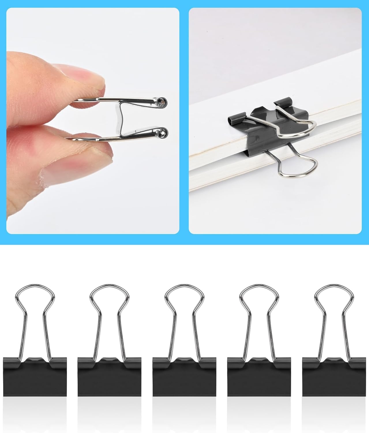 Kleine Klammern, Binder-Clips, 1,9 cm, kleine Büroklammern für Büro (48 Stück) (schwarz)