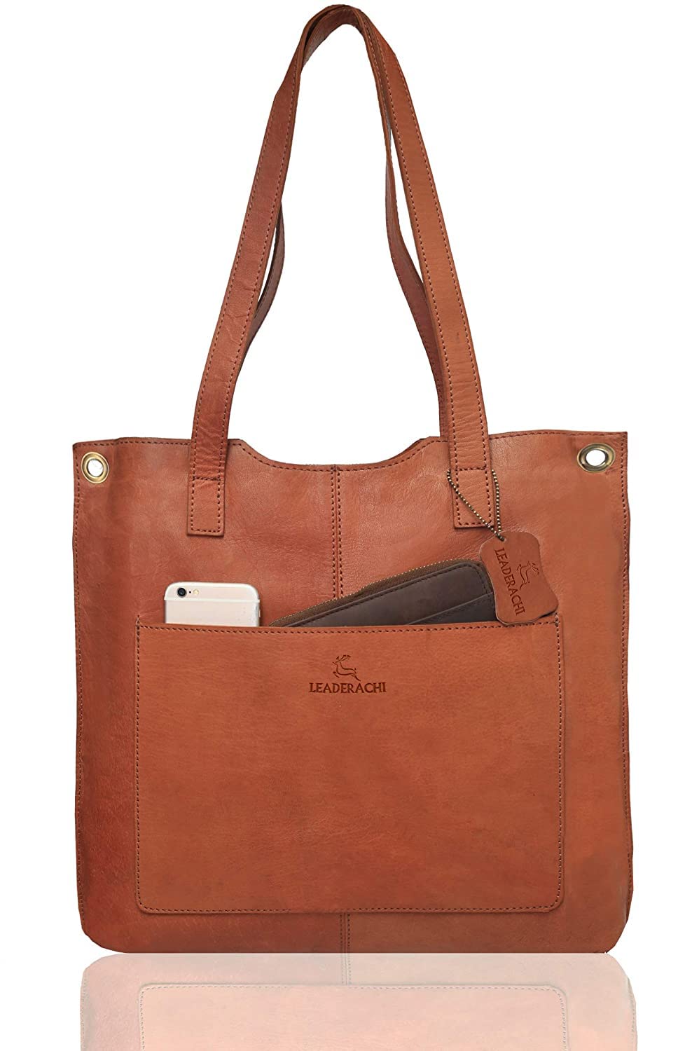 LEADERACHIGenuine Civilizational Classical Vintage Pure Leather Handmade Tan Designer Tote Shoulder Shopper Bag for Women's., TANB