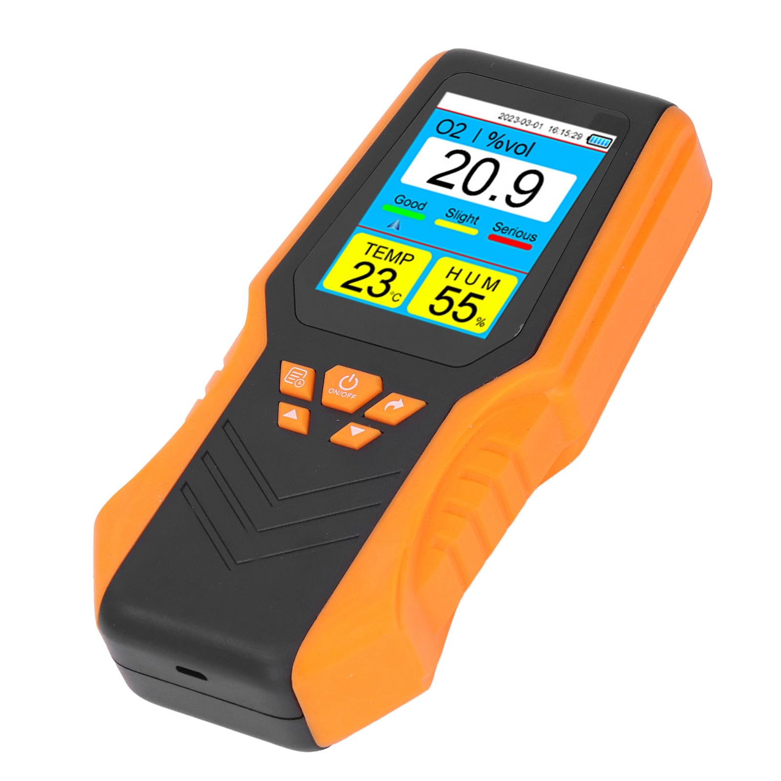 Detector de O2 Portátil, Medidor de Oxígeno con Pantalla LCD Retroiluminada, Rango de 0 a 30% Vol, Batería Recargable de 2000 MAh, Función de Alarma, para Interiores, Exteriores,