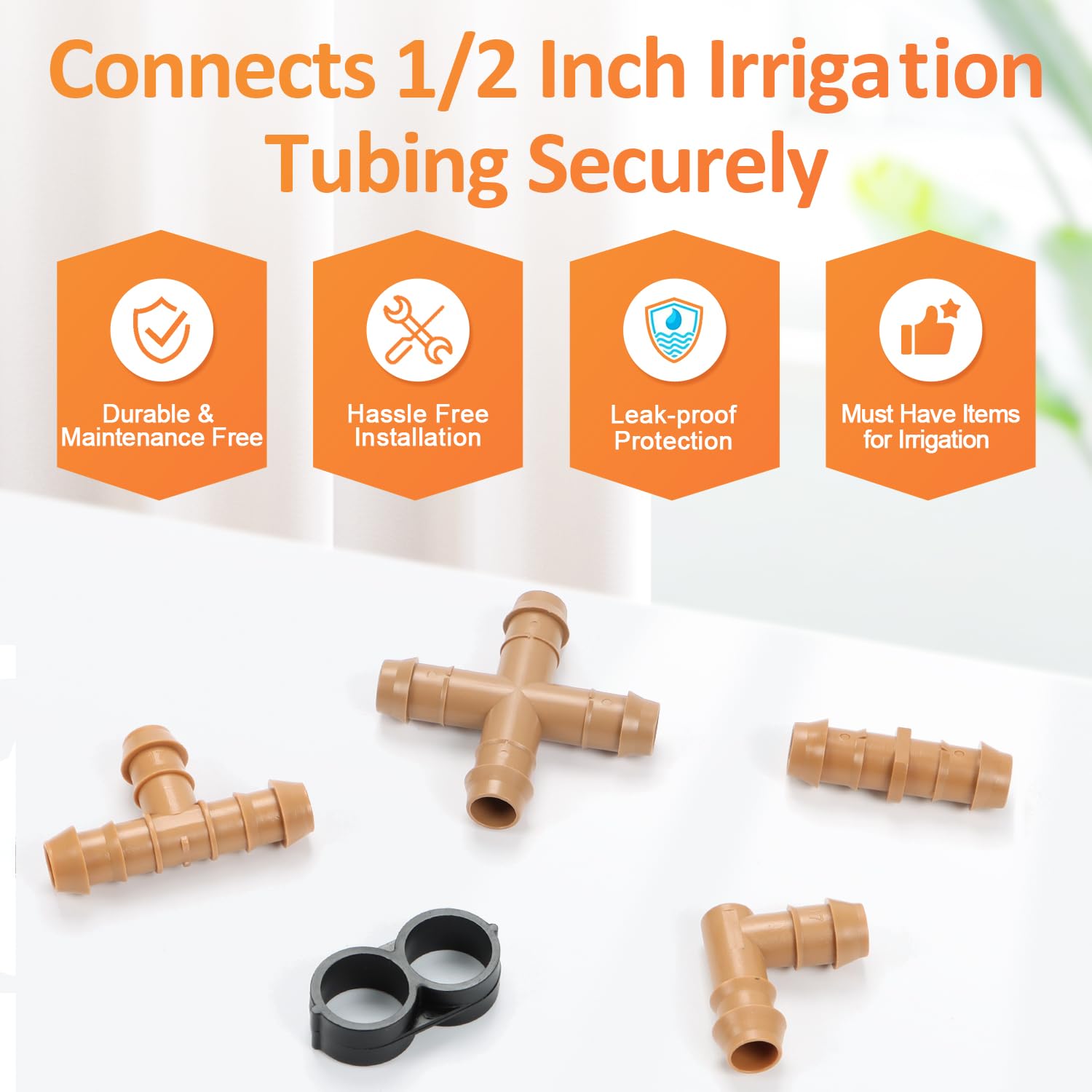 1/2 Inch Drip Irrigation Fittings, 34 Pieces Kit 1/2 Inch Tubing Connectors Includes Couplings Tees Elbows Crosses Plugs Drip Line Quick Connect Barbed Connectors for Drip Systems thumbnail