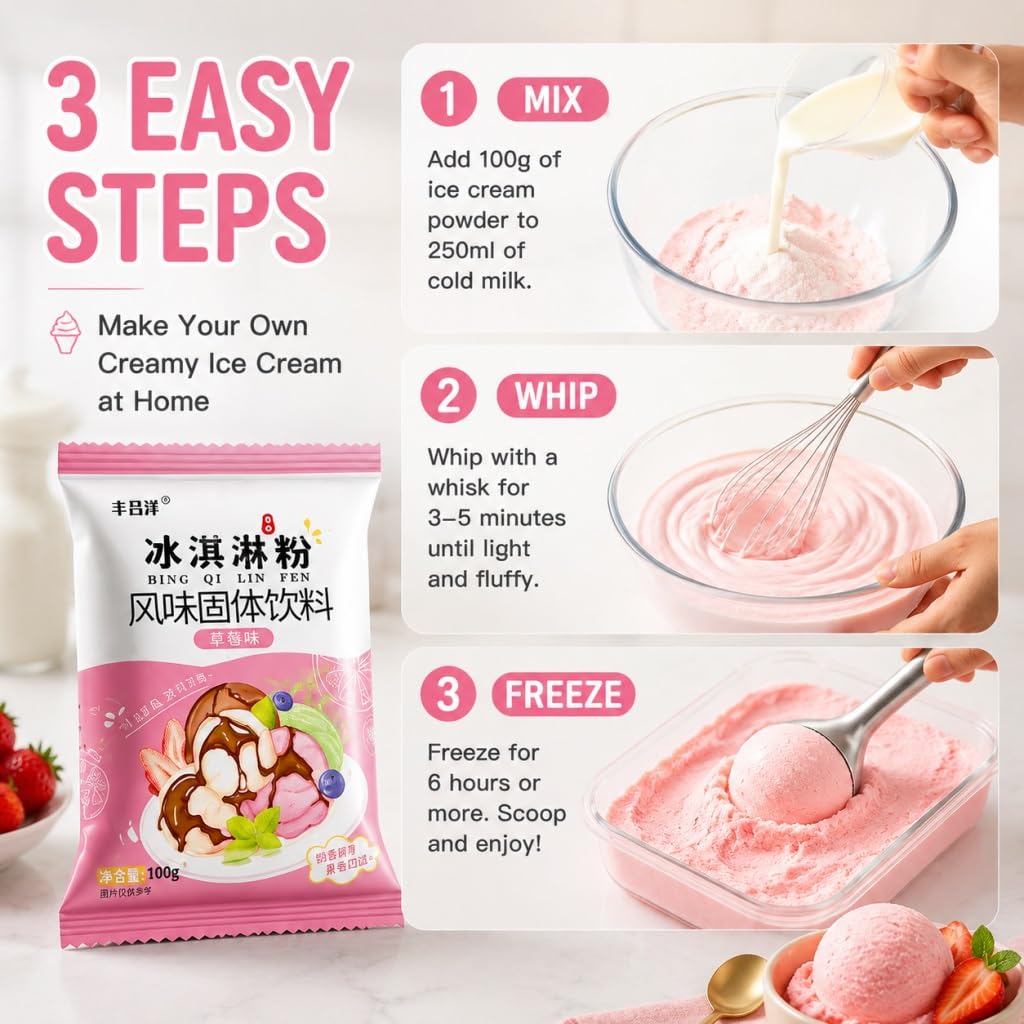 Miscela Di Gelato In Polvere A 6 Gusti - Base For Dessert Fatto In Casa Fai Da Te For Dolci E Negozi, Confezione 100 G (fragola, Mirtillo, Matcha, Cioccolato, Taro, Originale)