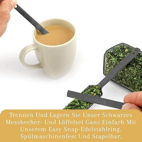 Miniatura 6 de 2lbDepot - Juego de 14 tazas y cucharas medidoras negras, acero inoxidable de alta calidad, 7 tazas medidoras precisas, 6 cucharas medidoras, 1