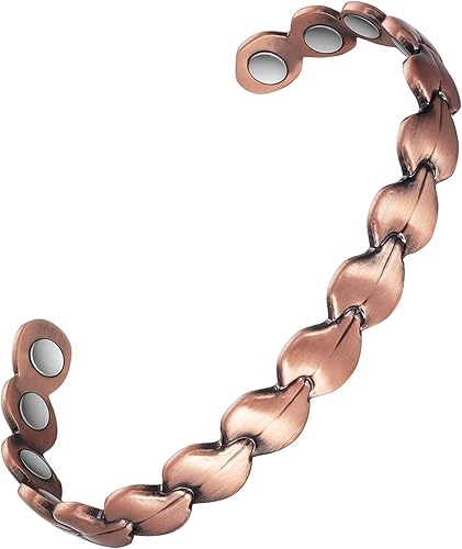 Pulsera magnética de cobre para mujer, 99.99% de cobre puro con 3500 imanes curativos Gauss
